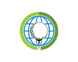 Circle shape with golf ball and abstract globe behind vector