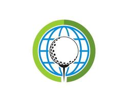 Circle shape with golf ball and abstract globe behind vector