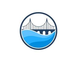 Circle shape with abstract beach wave and bridge inside vector