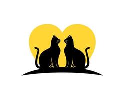 Couple of pet cat with love shape behind vector