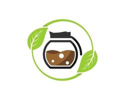 Circular nature leaf with coffee pot inside vector