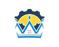 Real estate house with crown and gear on the top vector