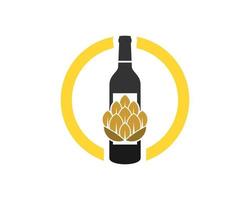 Circle shape with wine bottle and brewery inside vector