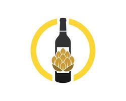 Circle shape with wine bottle and brewery inside vector