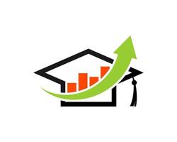 Graduation hat with financial bar and arrow up inside vector