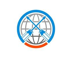 Abstract shield with gear and electrical lightning inside vector