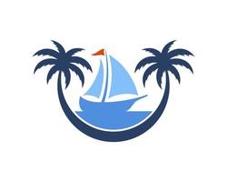 Circular palm tree with sailing boat inside vector