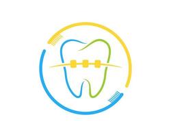 Circular tooth brush with healthy tooth and braces inside vector