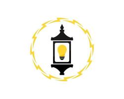Circular electrical lightning with ancient lantern and bulb inside vector