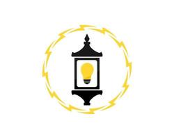 Circular electrical lightning with ancient lantern and bulb inside vector