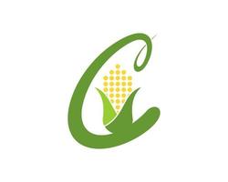 C letter initial with abstract corn inside vector