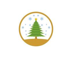 Circle shape with christmas pine tree and snow flower vector