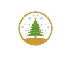 Circle shape with christmas pine tree and snow flower vector