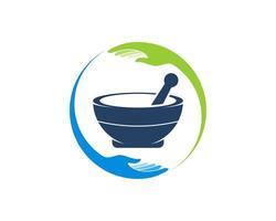 Circular hand care with mortar and pestle inside