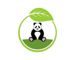 Circular nature leaf with cute panda inside vector