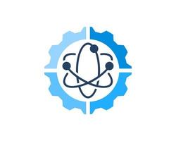 Mechanical gear with atom symbol inside vector