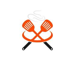 Cross spatula with swoosh and smoke in the top vector