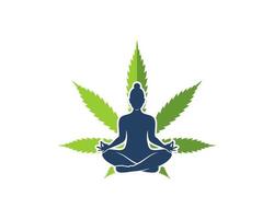 hoja de cannabis verde con mujeres yoga dentro vector