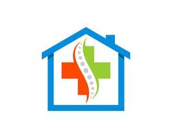 Simple house with medical cross and chiropractic bone inside vector