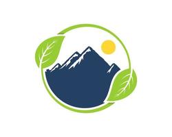 Circular nature leaf with mountain inside vector