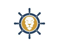 Ship steering wheel with lion head inside vector