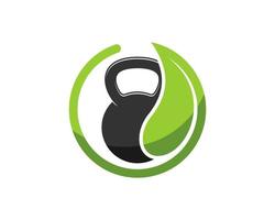 Circular nature leaf with gym kettle bell inside vector