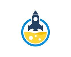Circle shape with yellow liquid and rocket launch vector