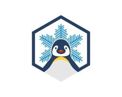 Hexagonal shape with cute penguin and snow flower inside vector