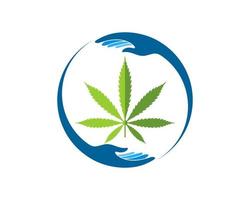 Circular hand care with cannabis leaf inside vector