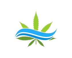 Green cannabis leaf with abstract beach wave inside vector