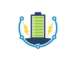 Circular circuit technology with electrical battery and lightning vector
