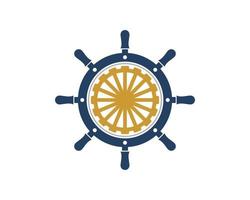 Ship steering wheel with water mill inside vector