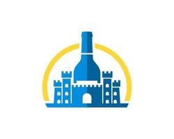 Ancient fortress with wine bottle on the top with yellow circle shape vector
