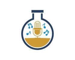 Bottle laboratory with music microphone and music note vector