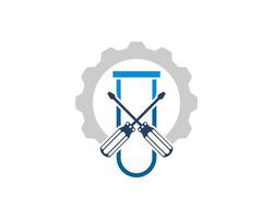 Simple bottle laboratory with cross screwdriver and gear vector