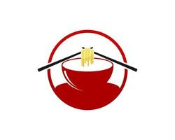 Circle shape with red bowl of noodle and chopstick vector