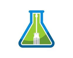 Laboratorio de botella triangular con destornillador de reparación en el interior vector