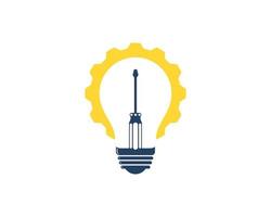 Simple electrical bulb with gear and screwdriver inside vector