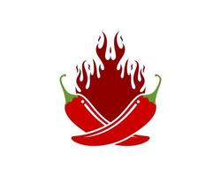 Cross hot chili with fire flames on the top vector