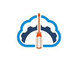 Simple cloud with mechanical gear and screwdriver inside vector