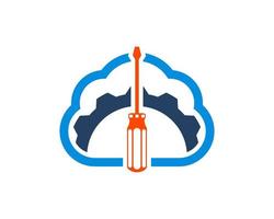 Simple cloud with mechanical gear and screwdriver inside vector