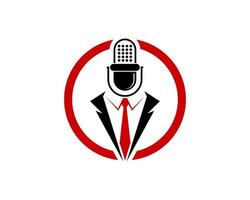 Circle shape with podcast microphone and tuxedo vector