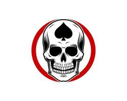 Circle shape with skull head and spade inside vector