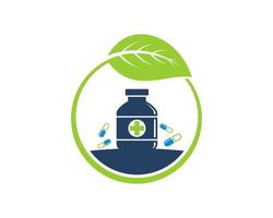 Circular nature leaf with pills medicine bottle vector