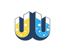 Double U letter with yellow and blue liquid inside vector
