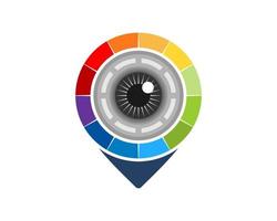 Pin location with circle rainbow shape and lens camera inside vector