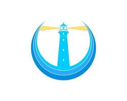 Circle beach wave with lighthouse inside vector