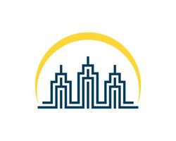 Abstract city building with yellow swoosh vector