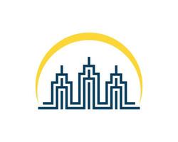 Abstract city building with yellow swoosh vector