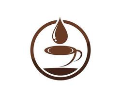 Circle shape with cup of coffee and water drop on the top vector